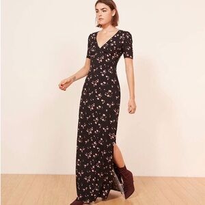 Reformation Maxi Dress Briana Black Floral Print Size 2 Like New
